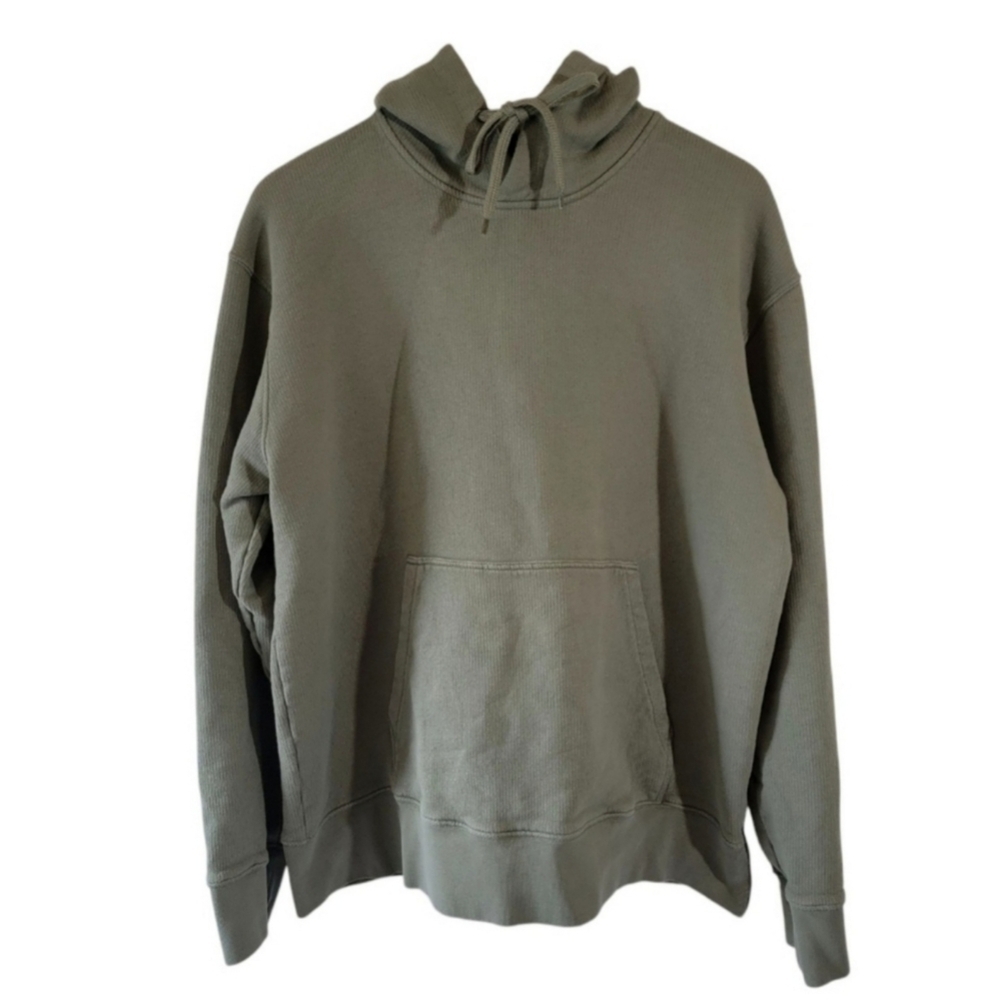 Folk Men's Green Hoodie Sz 5/XL 100% Organic Cotton Waffle Knit Old Money EUC